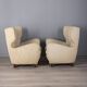 Pair of vintage 1950s armchairs in white fabric, Italian design