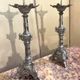 large pair of silvered bronze candlesticks from the 19th century
