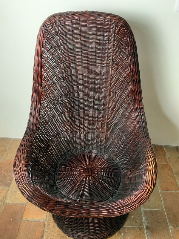 Fauteuil en osier en osier tressé, milieu XXème