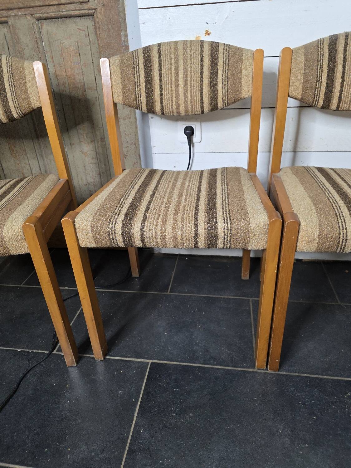 4 vintage self chairs from the 60s with wool seats
