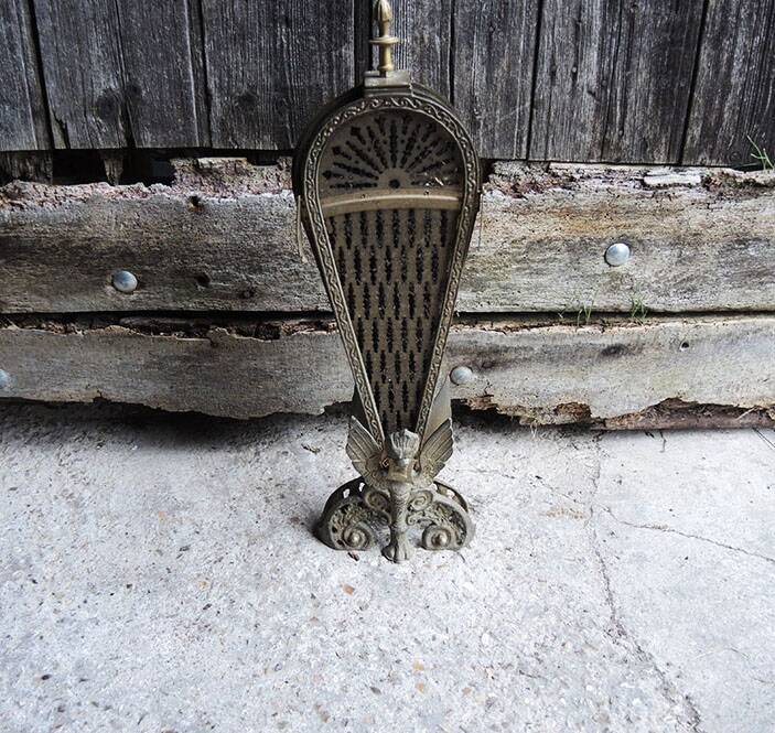 Old Peacock Fire Screen / Brass Fireplace Fan