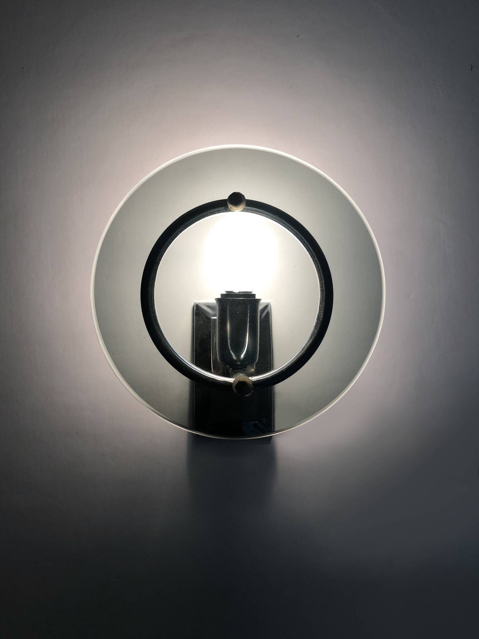 Pair of Italian wall lights in transparent blue-grey glass and chrome 70