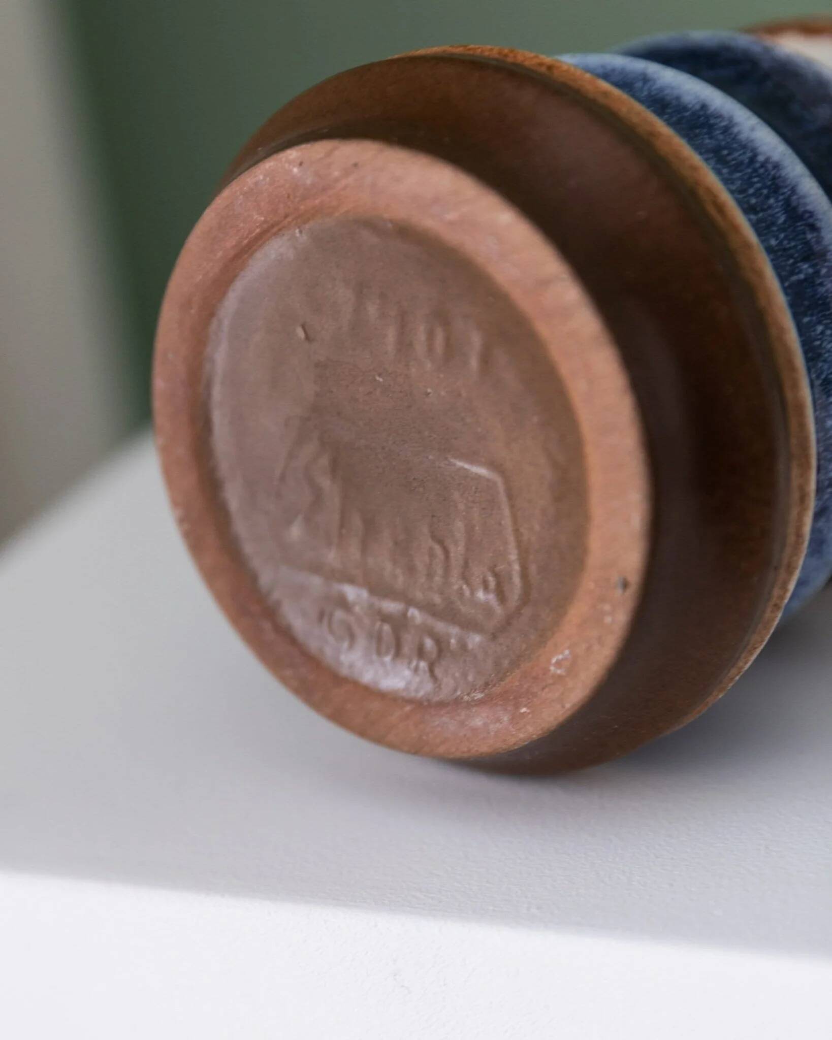 Blue and White Striped Ceramic Vase by Strehla – German Mid-Century, 1960s