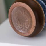 Blue and White Striped Ceramic Vase by Strehla – German Mid-Century, 1960s