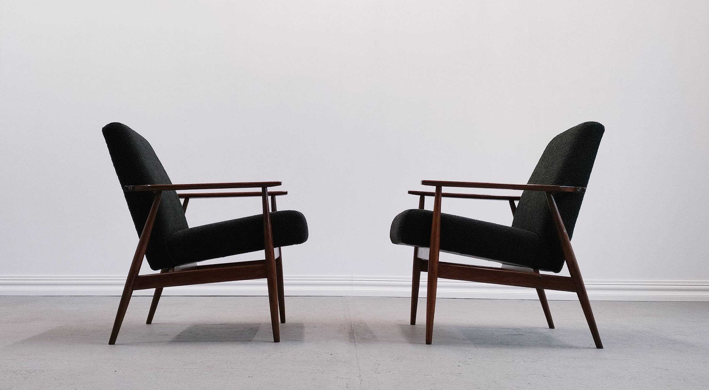 Henryk Lis armchair in black boucle 1960