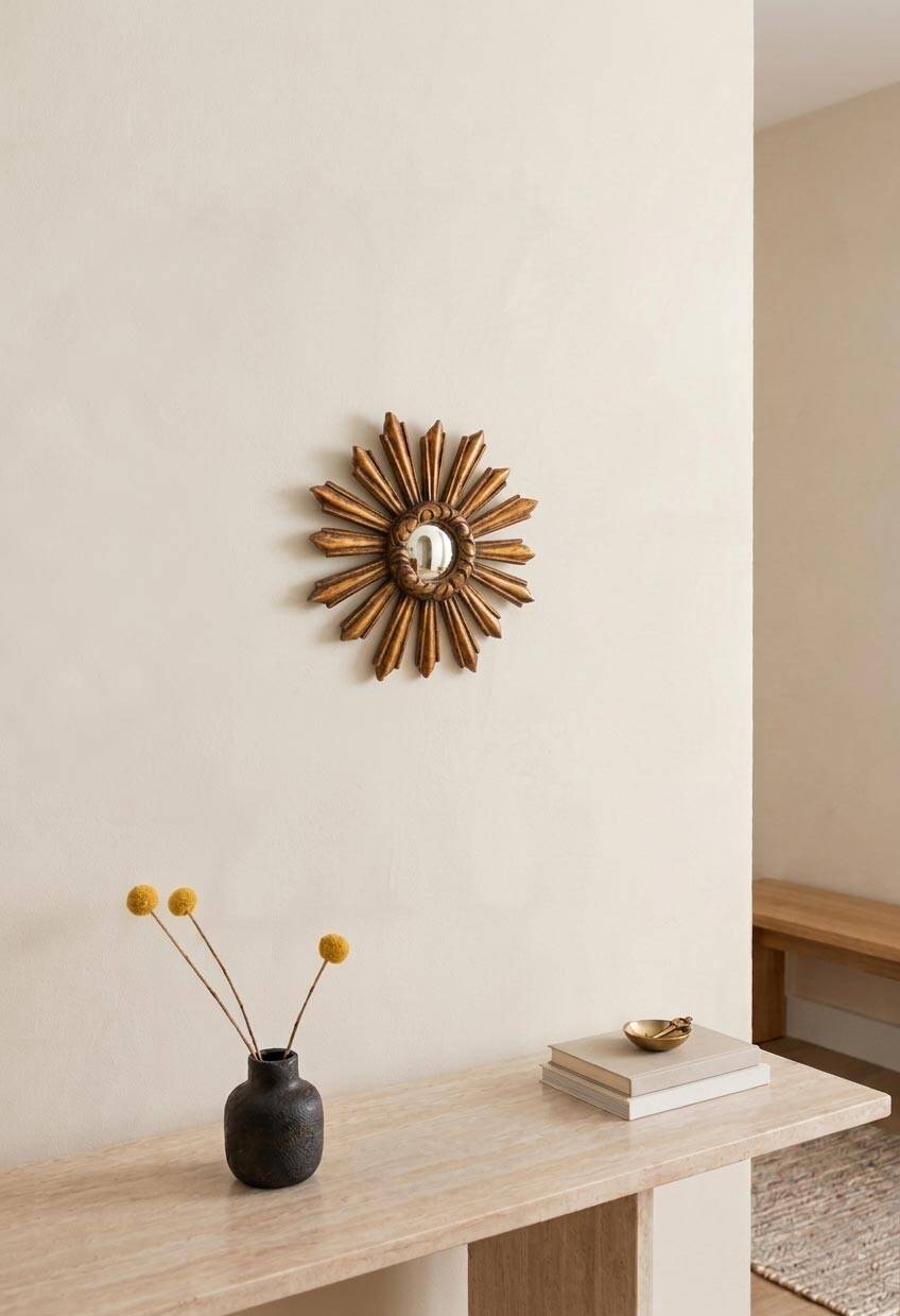 Vintage sun mirror witch's eye in gilded wood (39 cm)
