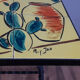 Wrought iron coffee table porcelain tray painted with a vintage Provencal scene 60s/70s