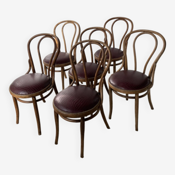 Lot 6 chaises bistrot bois courbé Josef Kohn