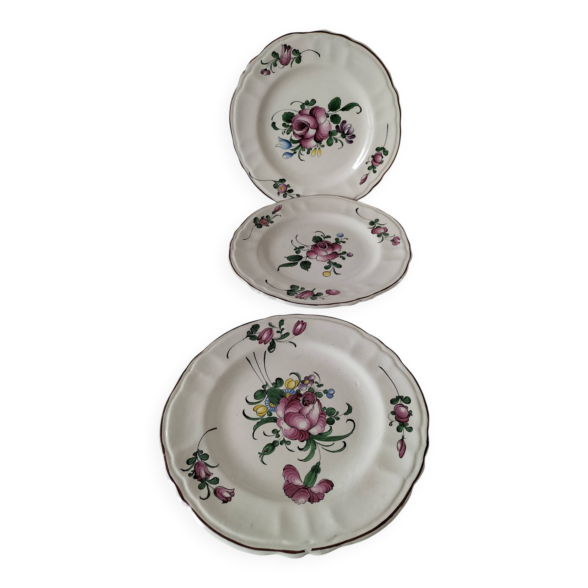 Trio of antique hand-painted plates