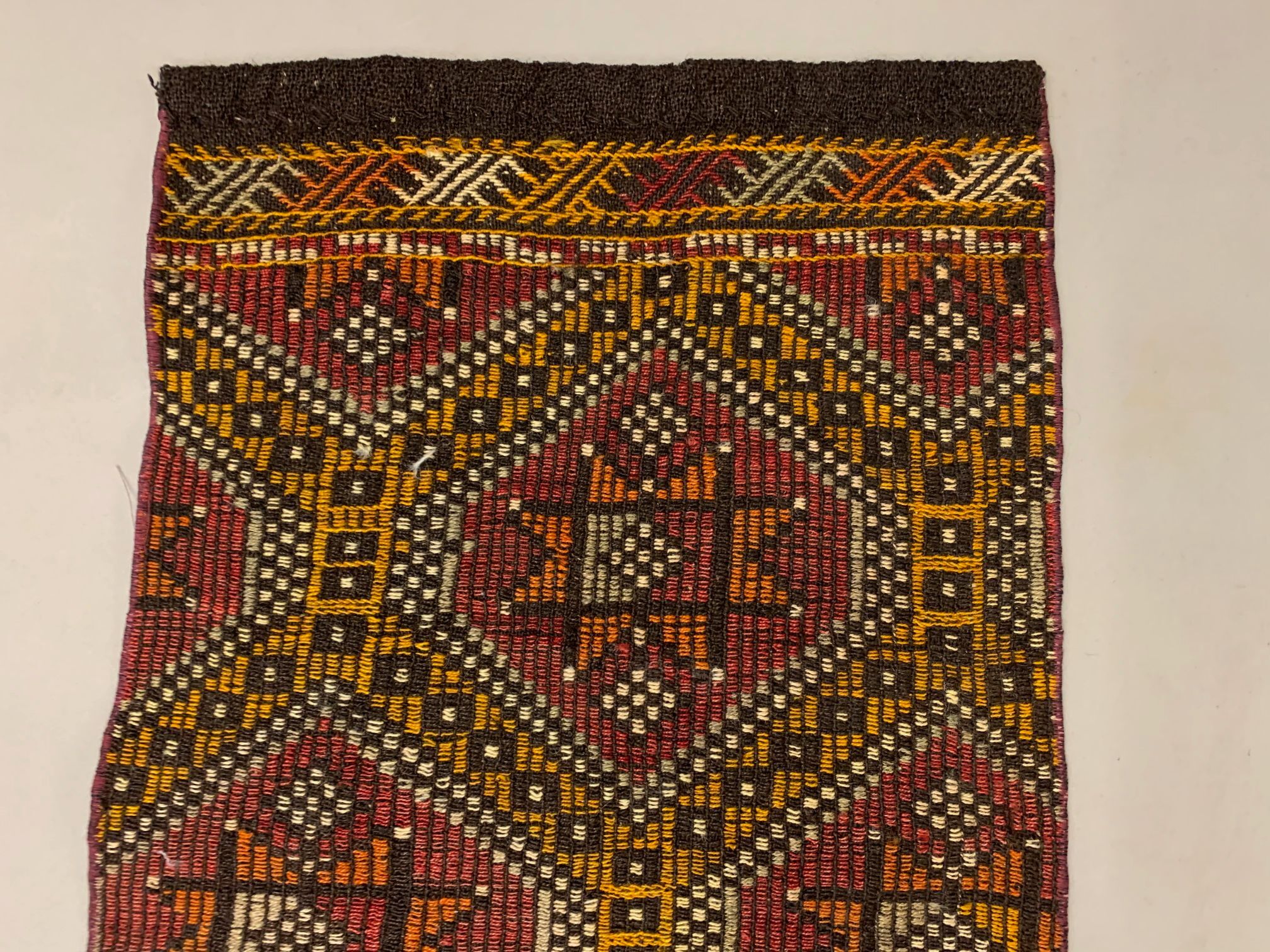 Old Turkish narrow Kilim Runner 314x64 cm, shabby chic, vintage kelim Red Black