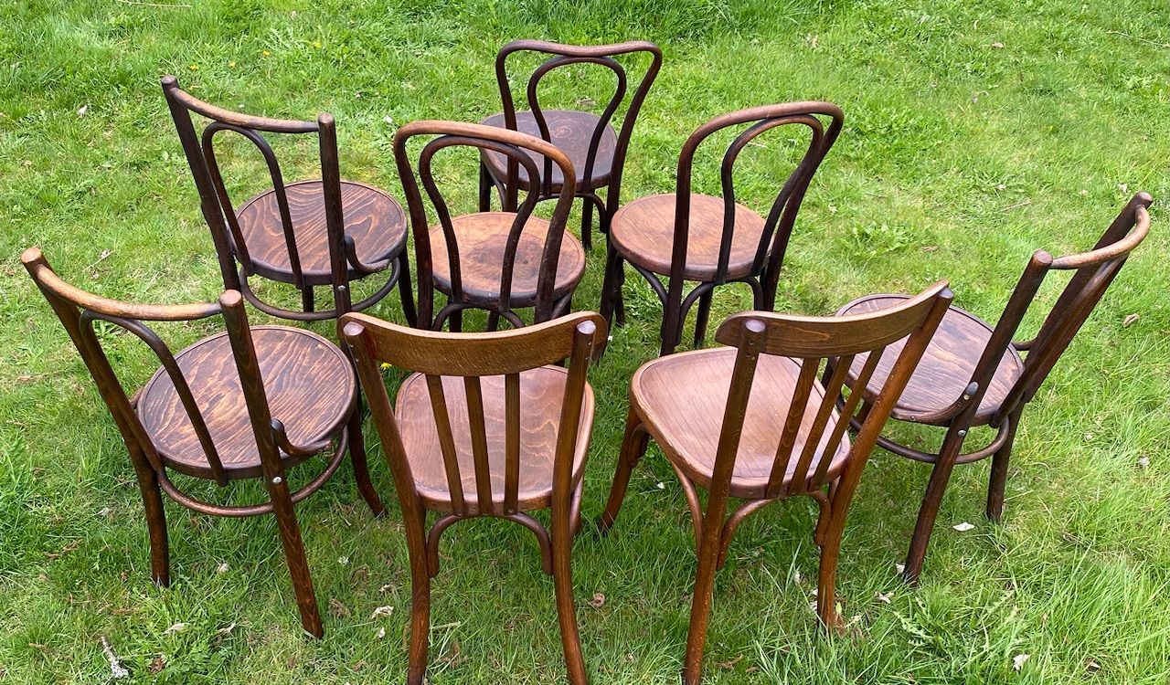 Set of 8 mismatched bistro chairs