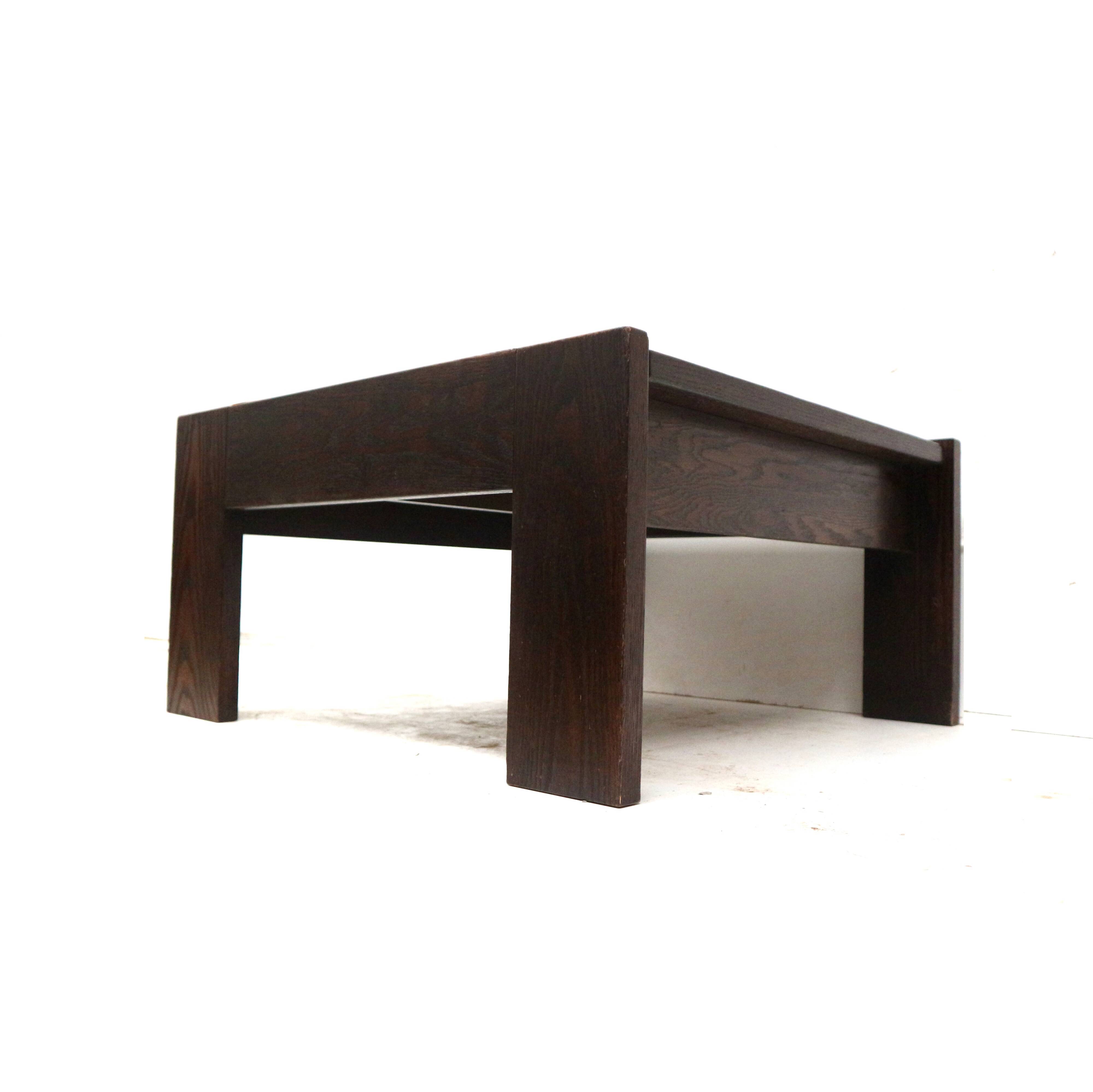 Vintage square Brutalist coffee table designed by Harry de Groot for Leolux
