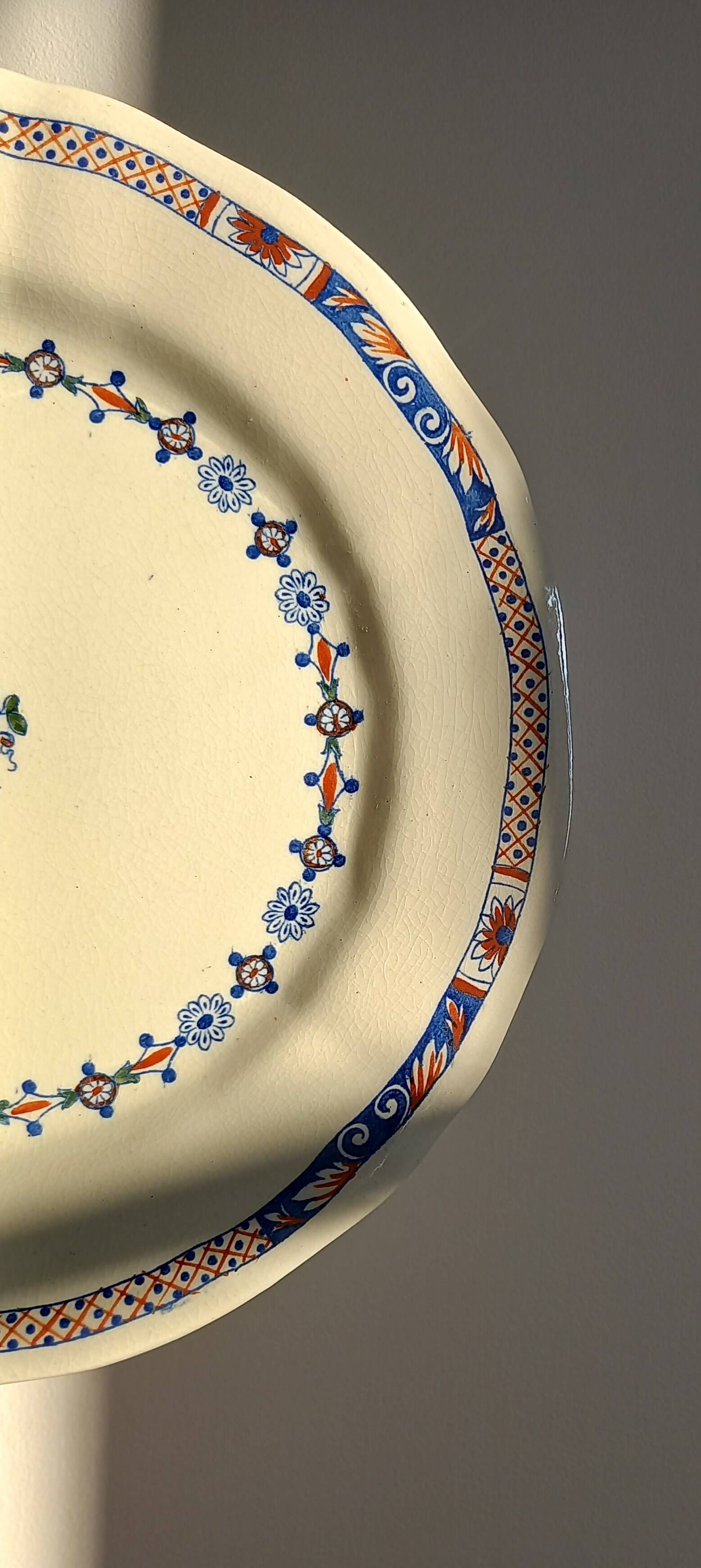 Old mounted plate, compotier in iron earthenware E. Bourgeois large deposit “Rouen XVIII”