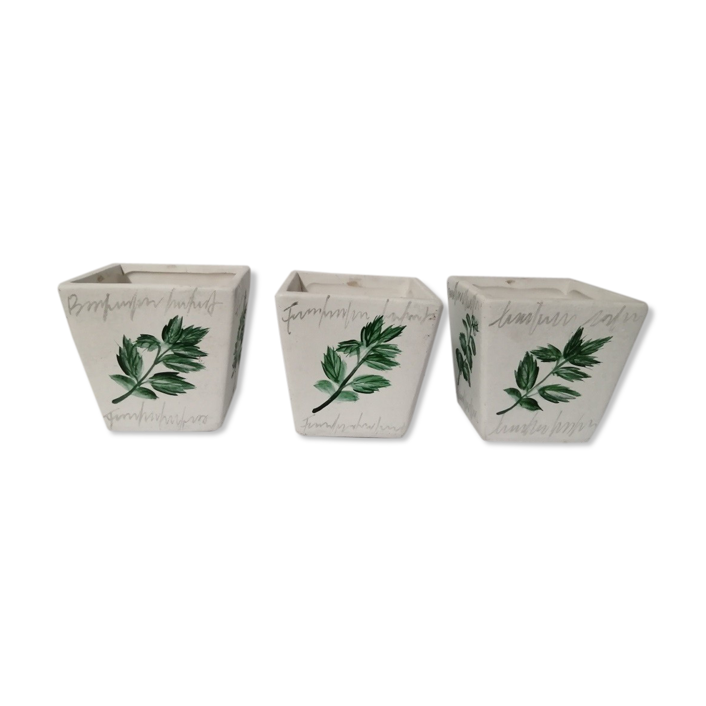 White sandstone pots decoration leaves Lot of 3