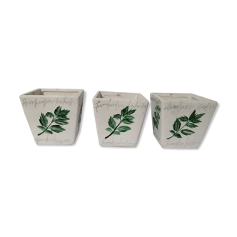 White sandstone pots decoration leaves Lot of 3