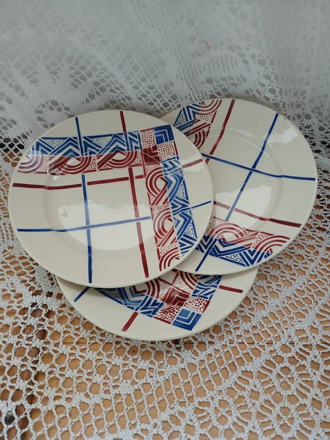 3 old Badonviller dinner plates