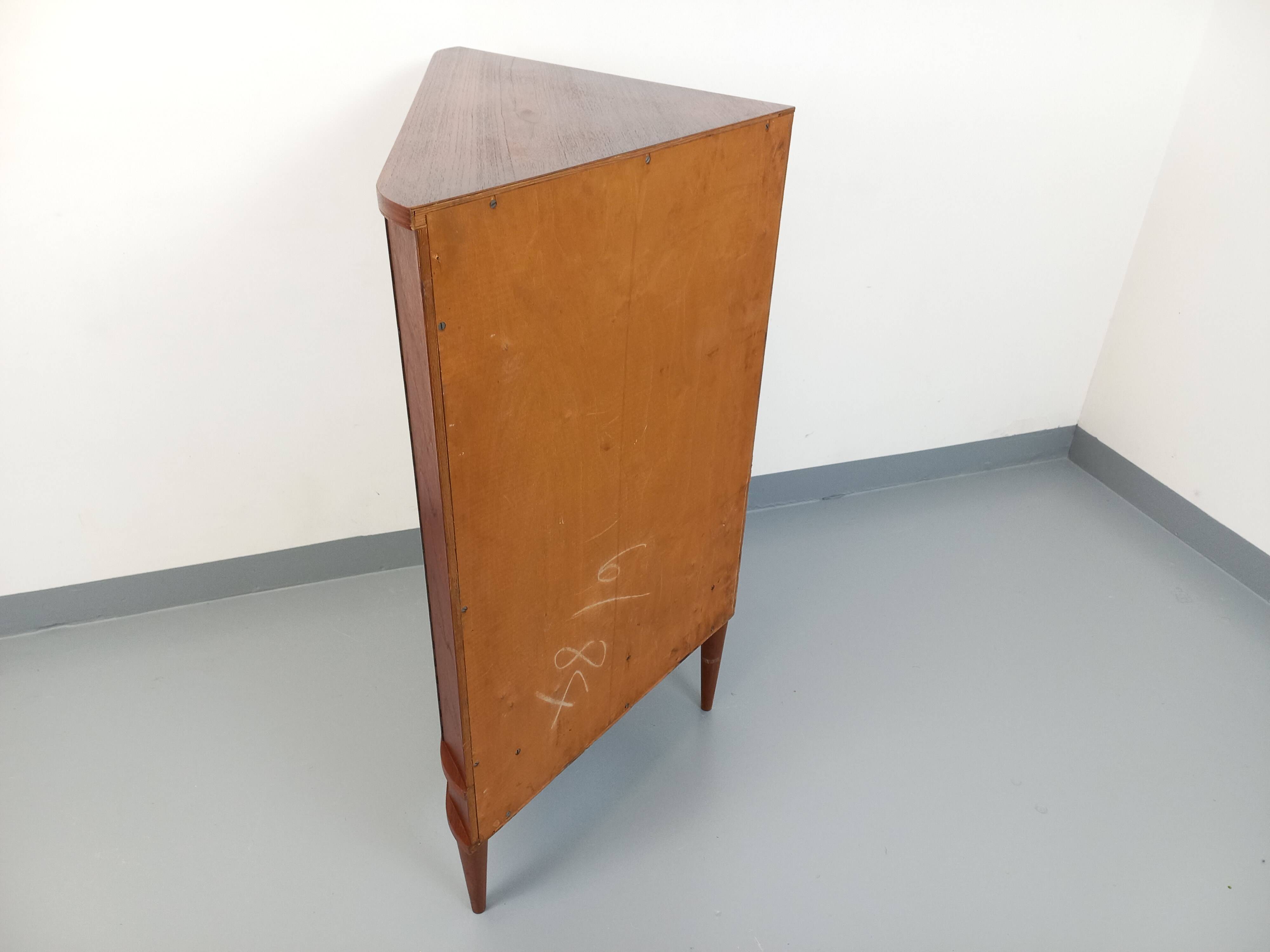 Vintage Scandinavian teak storage corner cabinet from the 60s