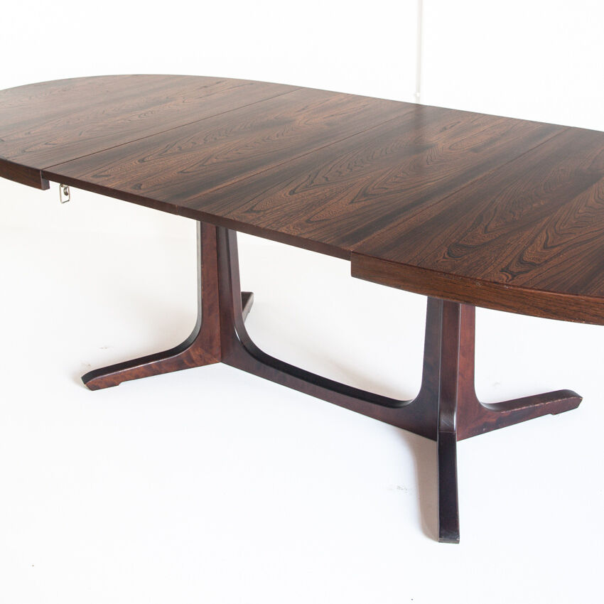 Vintage elm wood table with two extensions, France 1970