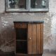 Art Deco nightstand, bedside table in wood and black marble, side table