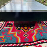 Vintage coffee table in stainless steel and black lacquered wood.