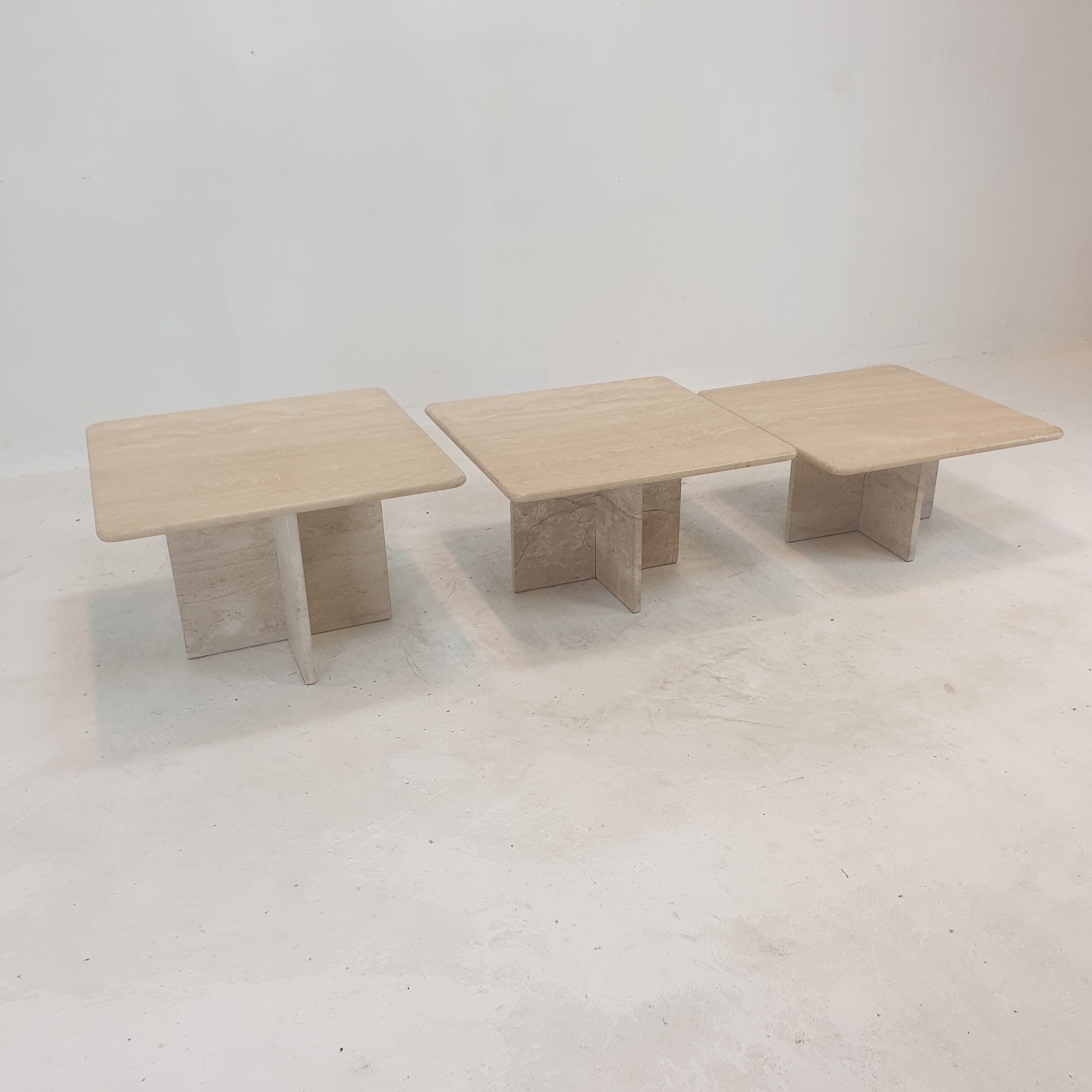 Set of 3 italian travertine coffee or side tables, 1980s