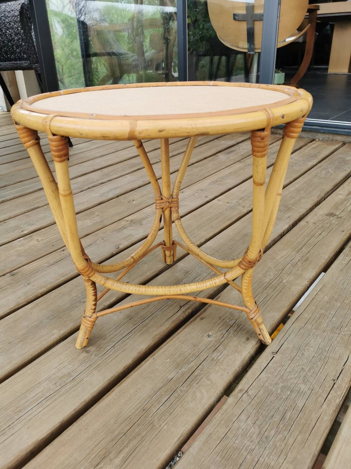 Vintage bamboo and rattan coffee table