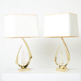 Paire de lampes en laiton cristal de roche signées Willy Daro