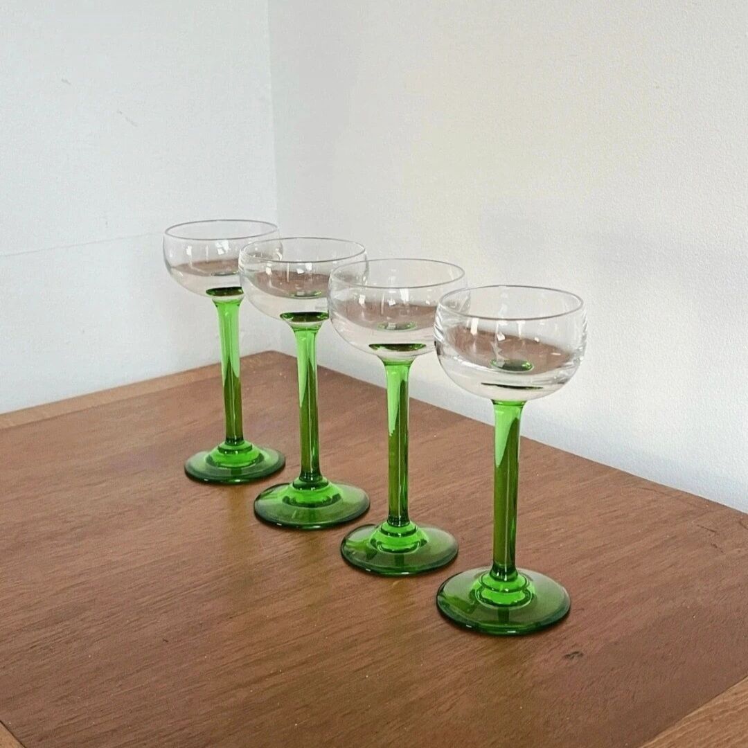 4 digestif glasses bistro green foot 1950s