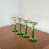 4 digestif glasses bistro green foot 1950s
