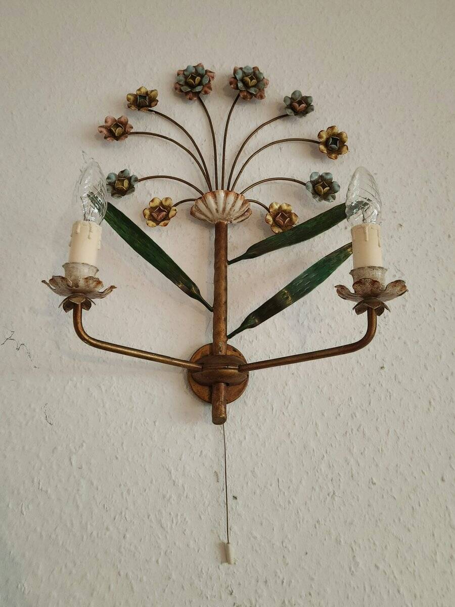 XL Vintage Mid-Century handmade 2 light bouquet wall lamp Italy 1950-1970