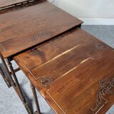Pyroengraved wooden trundle tables