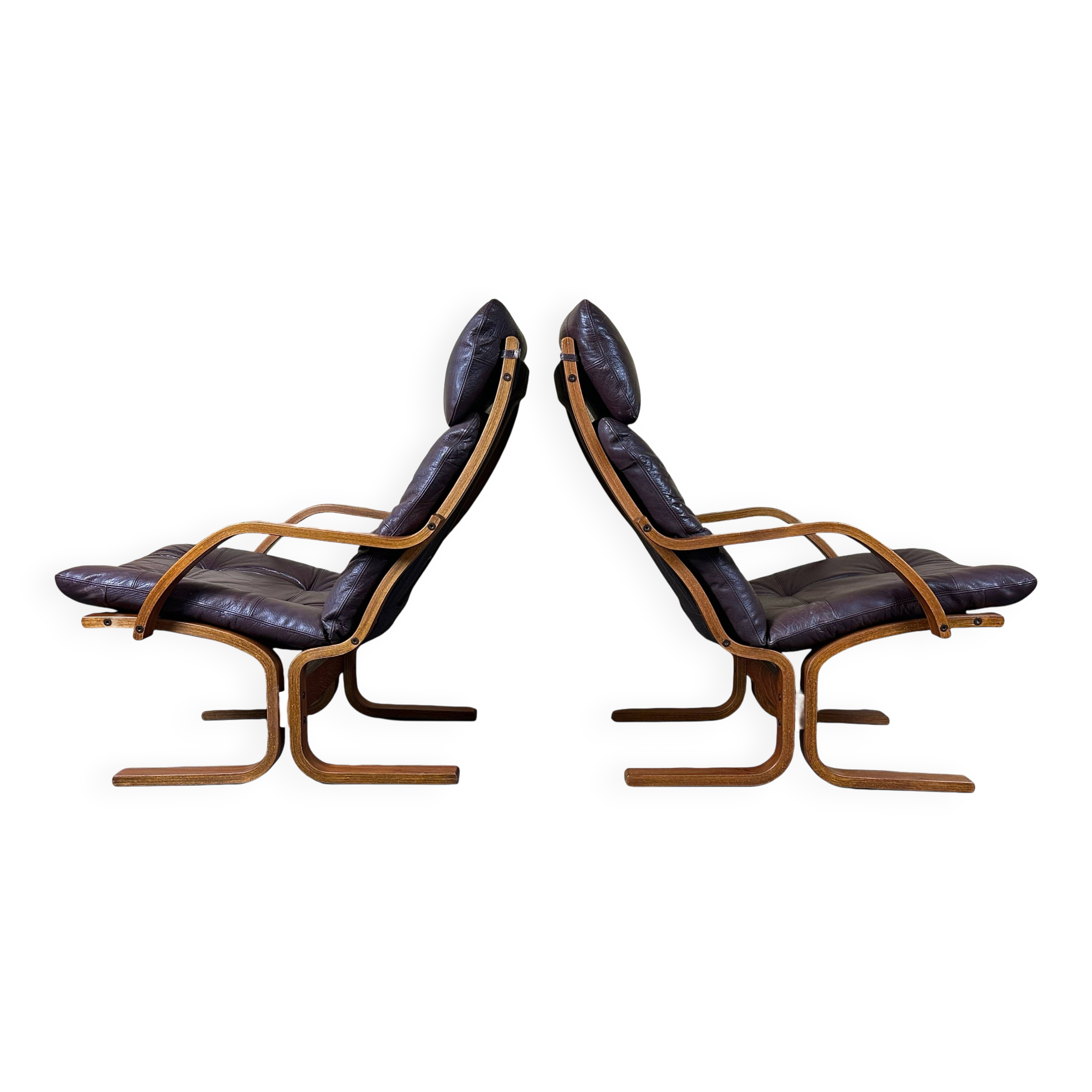 2x 60s 70s Easy Chair Leather Armchairs Westnofa Norway Mid Century