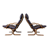 2x 60s 70s Easy Chair Leather Armchairs Westnofa Norway Mid Century