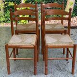 4 kitchen chairs in light solid wood and straw