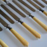11 antique 19th-century table knives with ivory-colored monogram handles
