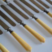 11 antique 19th-century table knives with ivory-colored monogram handles