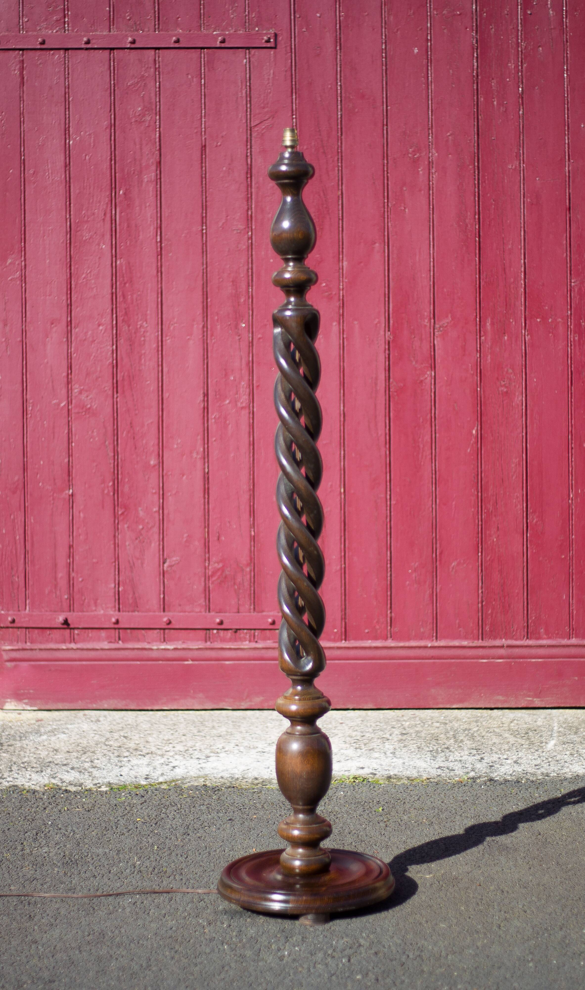 Wooden floor lamp, turned wooden floor lamp, large vintage wooden lamp base