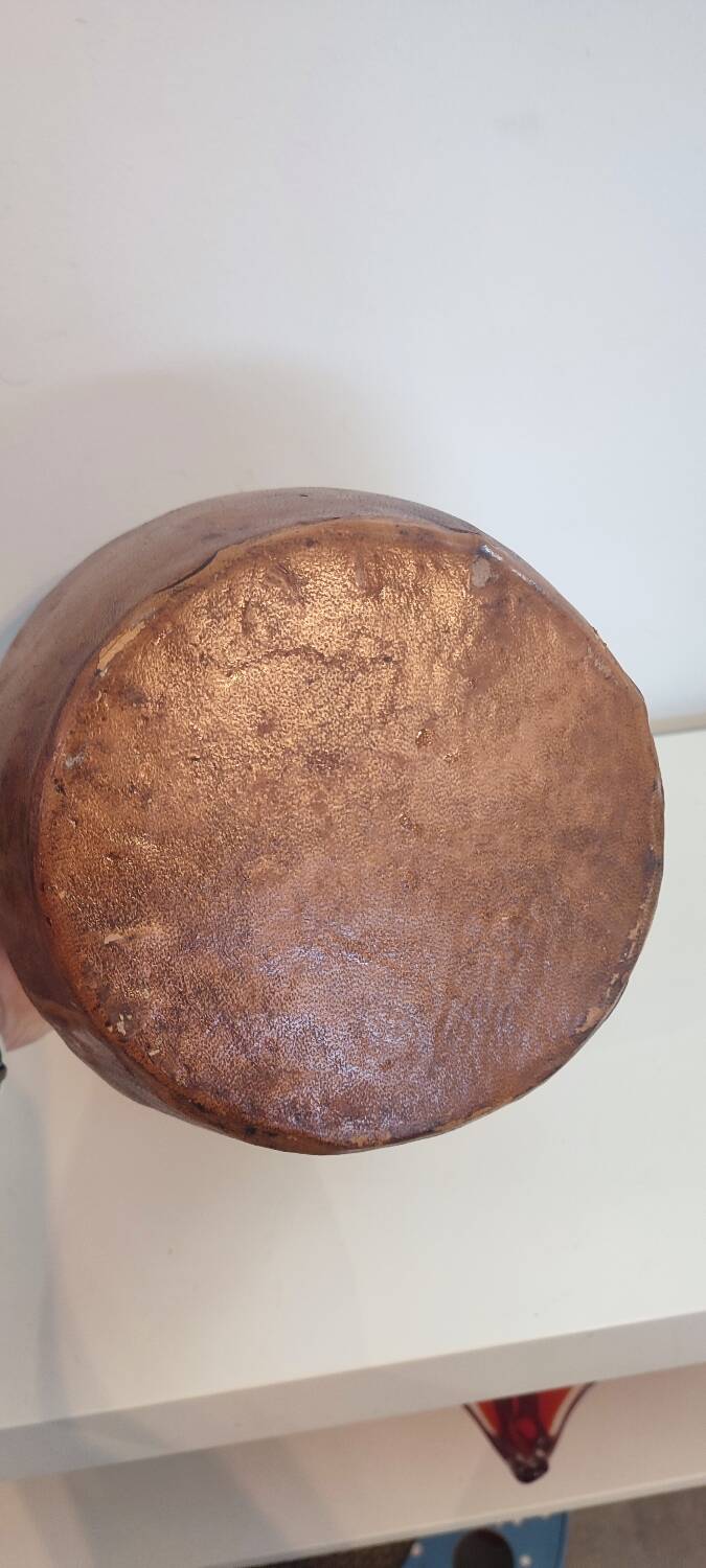 Gargoulette, terracotta jug covered with leather