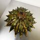 Mid-century Spanish sunburst foliage ceiling light fixture or sconce, green and gilt iron, 1950s