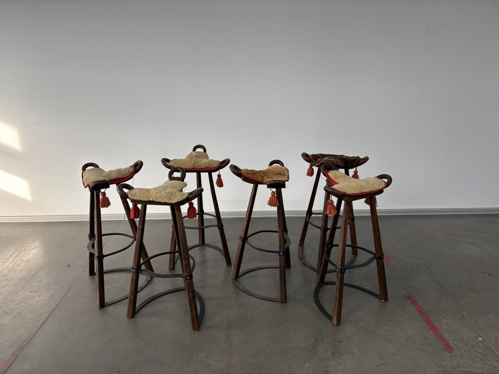 Tabourets Brutalistes vintage de Marbella attribués à Sergio Rodrigues, années 1970, ensemble de 6.