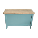 Coffre vert , couvercle en bois brut
