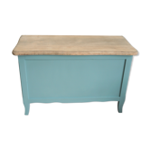 Coffre vert , couvercle en bois brut