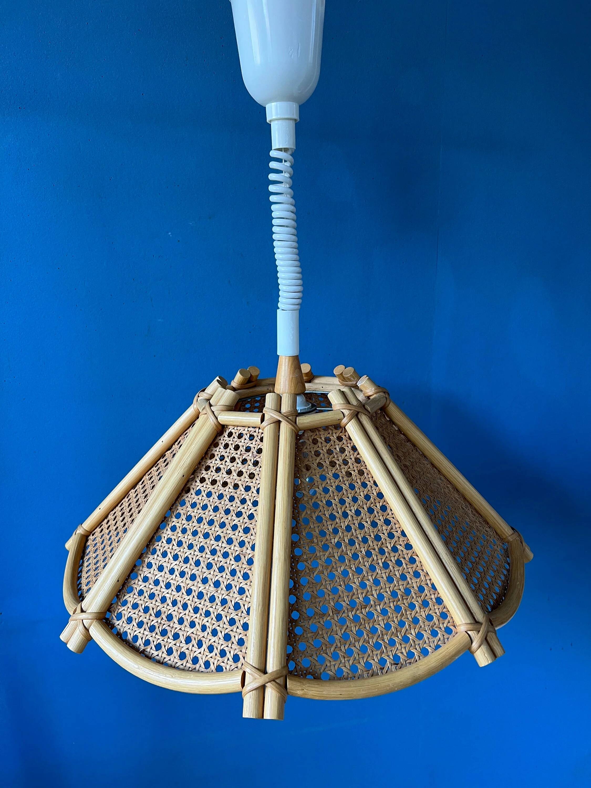 Rattan suspension - bohemian light fixture - vintage bamboo lamp