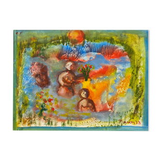 "At the garden" gouache by Henriette Barety