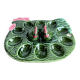 Assiette à œufs farcis en majolique verte en forme de coq, support à œufs pour 10 œufs