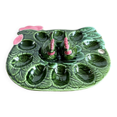 Assiette à œufs farcis en majolique verte en forme de coq, support à œufs pour 10 œufs