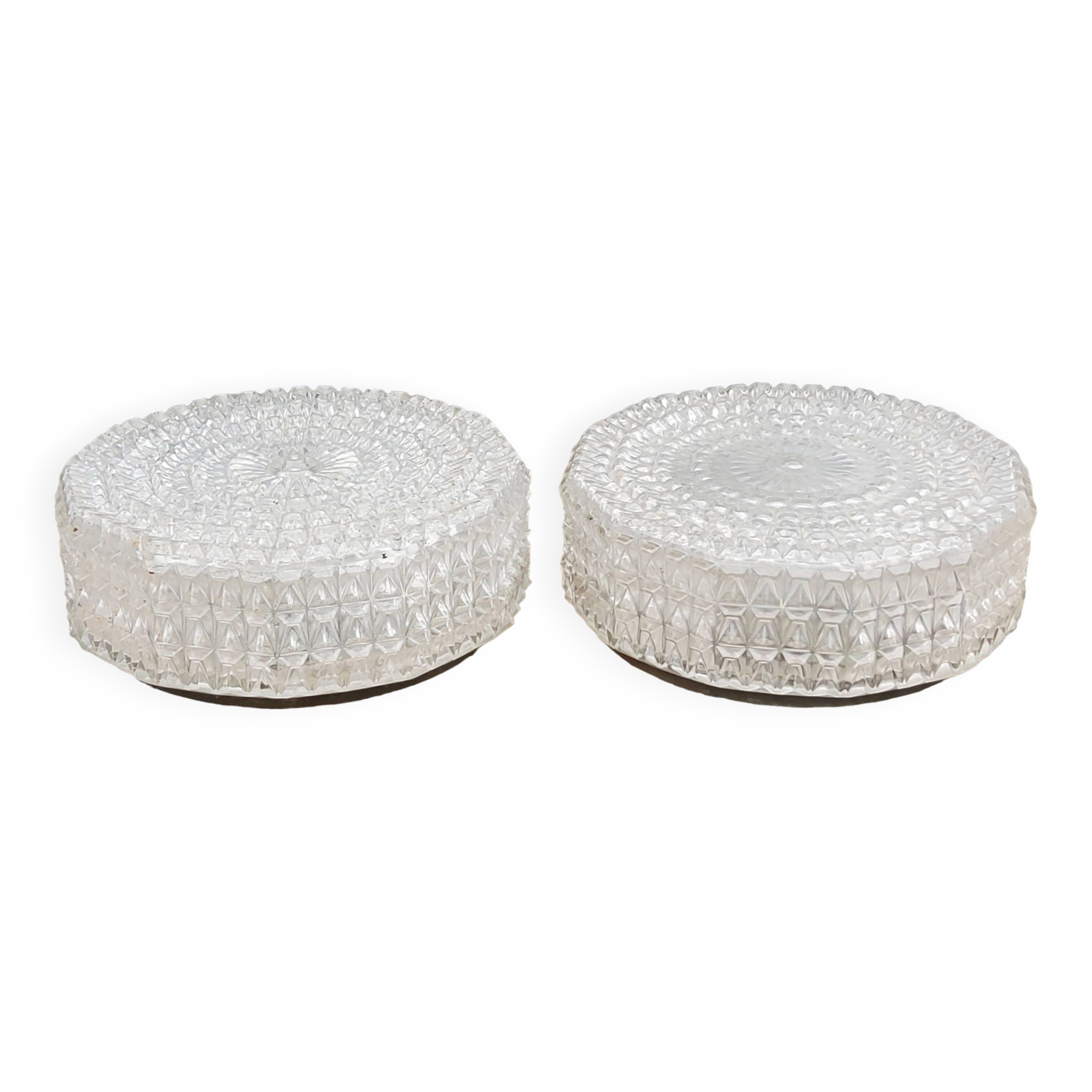 Set of 2 Erco ceiling lights from the 60s in diamond-tipped glass Diameter 35cm