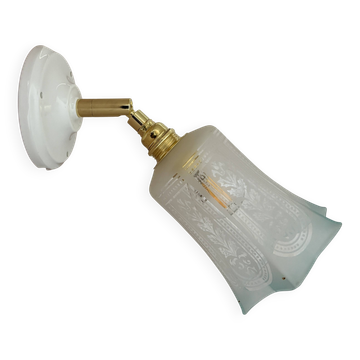 Applique tulipe vintage en verre dépoli blanc et bleu
