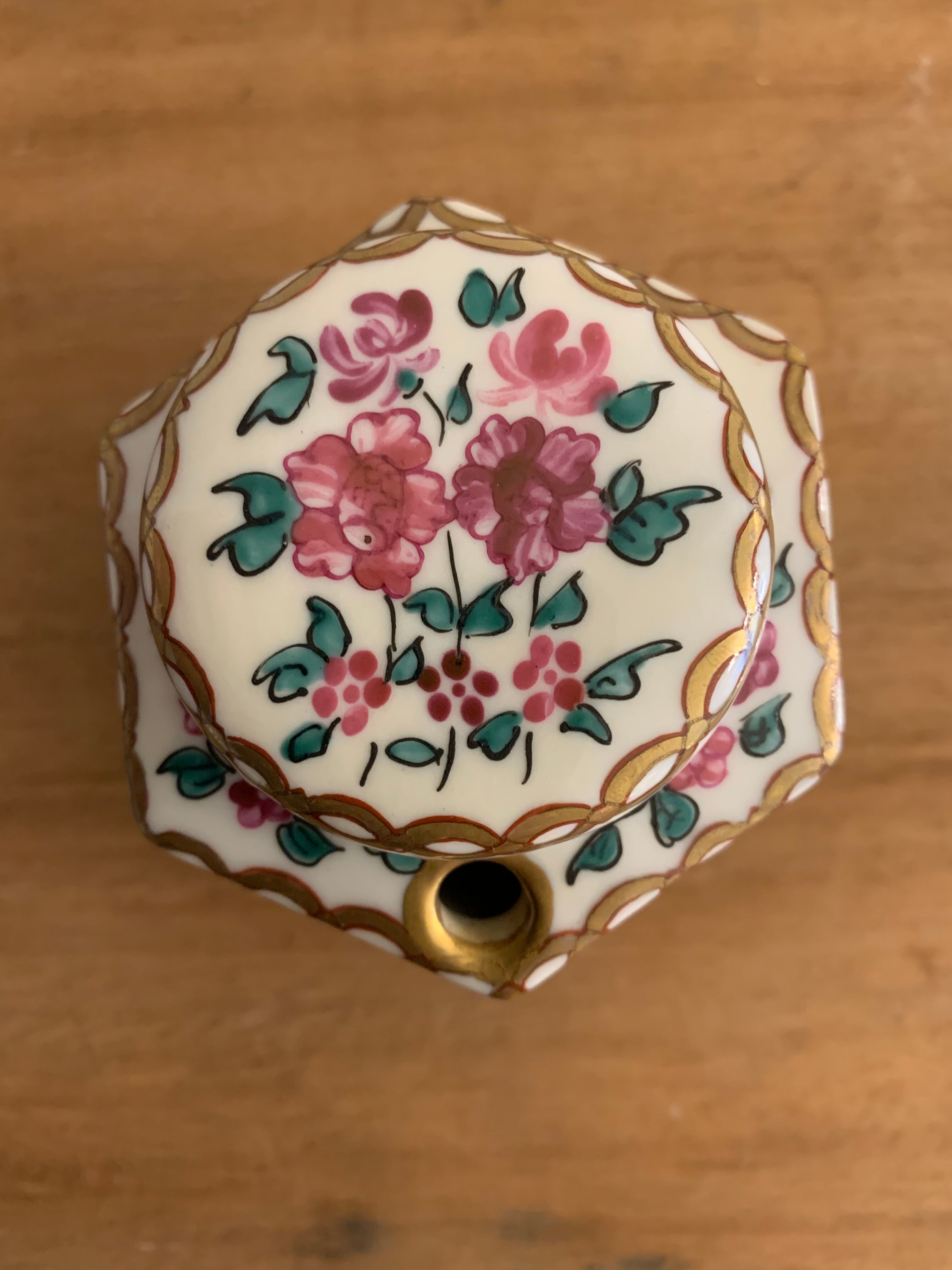 20th century polychrome porcelain inkwell floral decoration