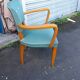 1940s bridge armchair with 3 white buttons and English green vinyl backrest